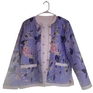 Reversible Quilted Floral Jacket Lavender & White Eyelet,Button Front, Unbranded